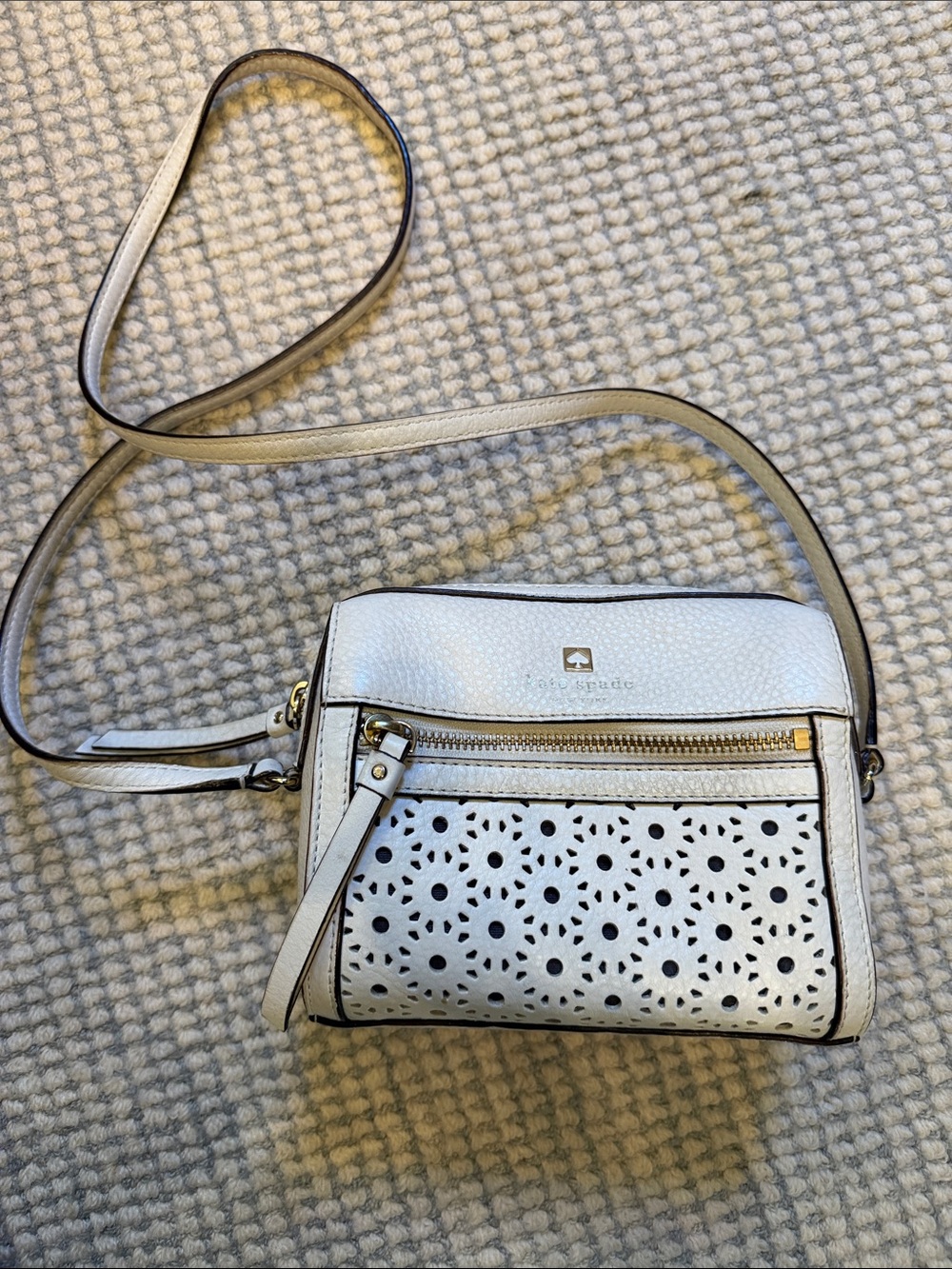 kate spade White Perforated Leather Crossbody with Gold Hardware